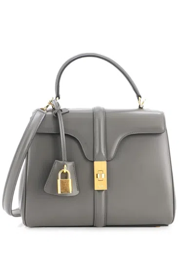Pre-owned Celine 16 Top Handle Bag Smooth Calfskin Small Satchel In Grey