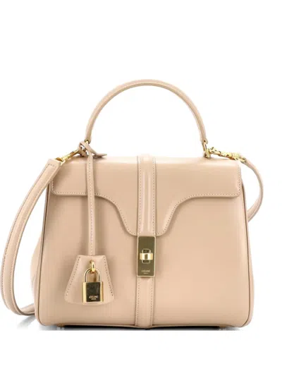 Pre-owned Celine 16 Top Handle Bag Smooth Calfskin Small Satchel In Neutral