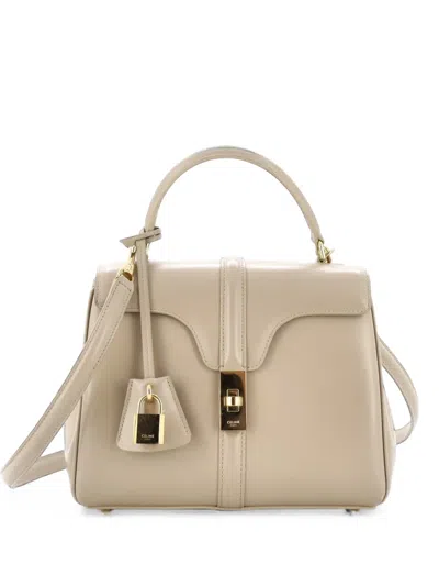 Pre-owned Celine 16 Top Handle Bag Smooth Calfskin Small Satchel In Neutrals