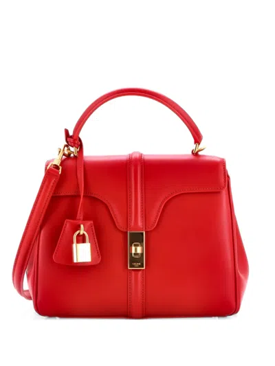 Pre-owned Celine 16 Top Handle Bag Smooth Calfskin Small Satchel In Red
