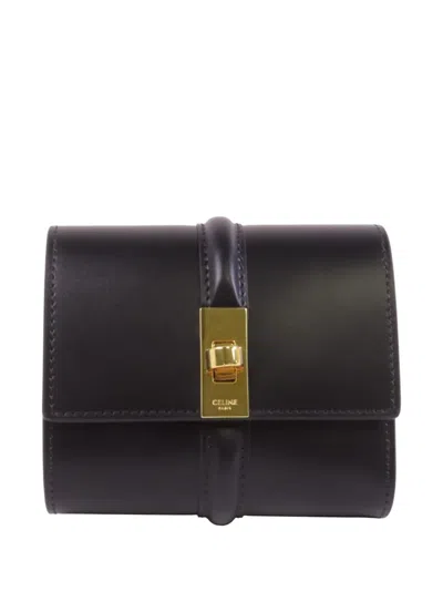 Pre-owned Celine 16 Trifold Leather Wallet In Black