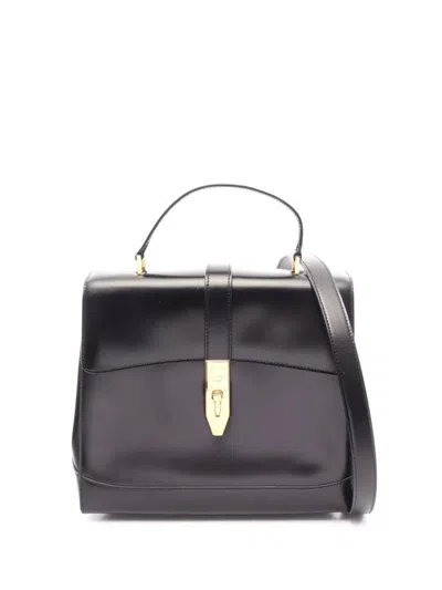 Pre-owned Celine 1970-1980 Leather Turnlock Satchel In Black