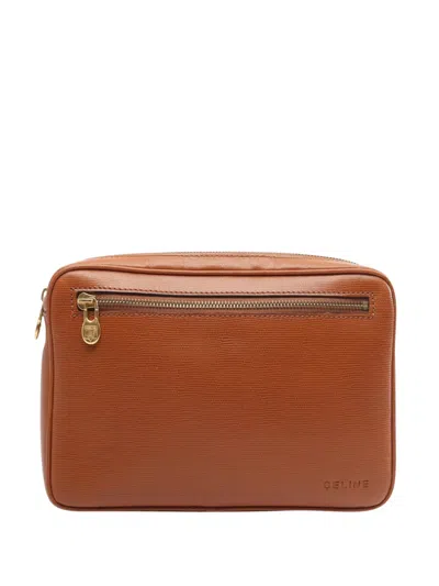 Pre-owned Celine 1970-2000 Embossed Leather Clutch Bag In Brown