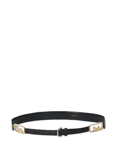 Pre-owned Celine 1970s Caleche Leather Belt In Black