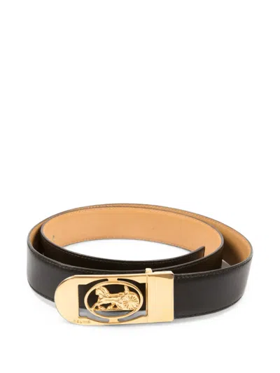 Pre-owned Celine 1970s Caleche Leather Belt In Black