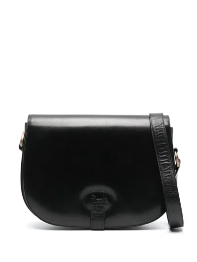 Pre-owned Celine 1970s Carriage Logo Flap Shoulder Bag In Black