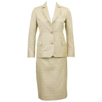 Pre-owned Celine 1970s  Beige Glen Check Silk Skirt Suit In Brown