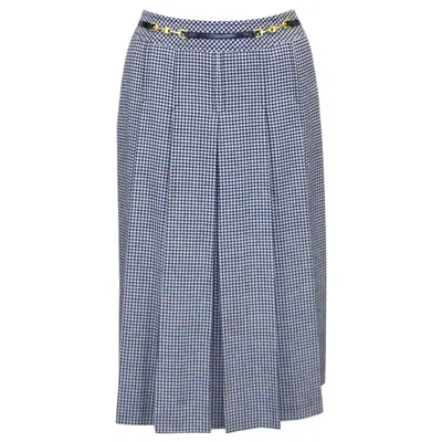 Pre-owned Celine 1970s  Navy Houndstooth Wool Skirt In Blue