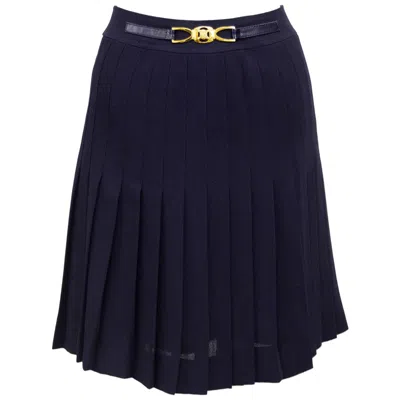 Pre-owned Celine 1970s  Navy Pleated Skirt In Blue