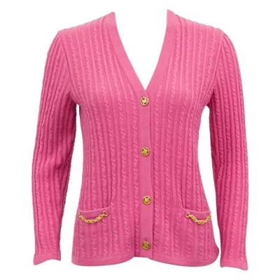 Pre-owned Celine 1970s  Pink Wool Cable Knit Cardigan
