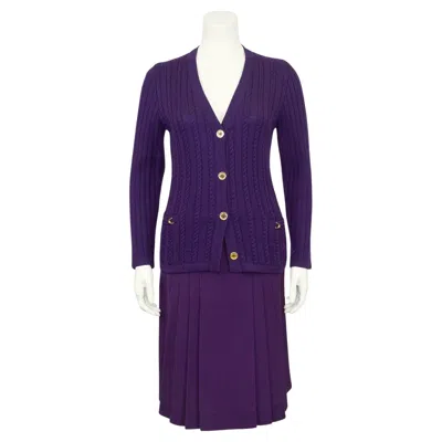 Pre-owned Celine 1970s  Purple Skirt And Sweater Ensemble