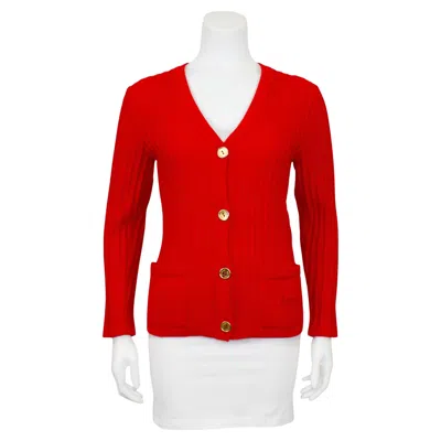 Pre-owned Celine 1970s  Red Wool Knit Cardigan With Chains