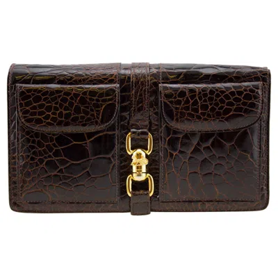 Pre-owned Celine 1970s  Reptile Patterned Shoulder Trio Bag/clutch In Black