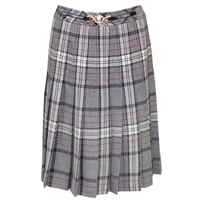 Pre-owned Celine 1970s  Wool Plaid Skirt In Gray