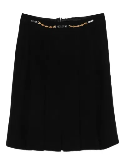 Pre-owned Celine 1970s Chain-detail Pleated Midi Skirt In Black