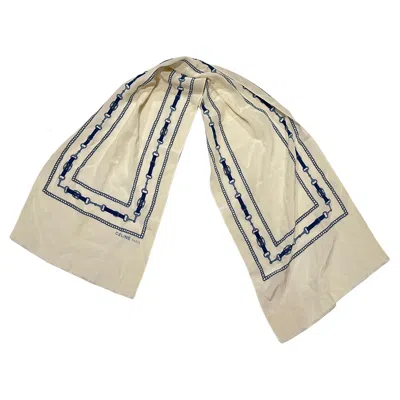 Pre-owned Celine 1970s Elegant White And Blue Silk Scarf By  Paris