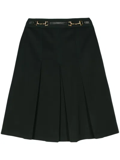 Pre-owned Celine 1970s Horsebit Pleated Skirt In Green