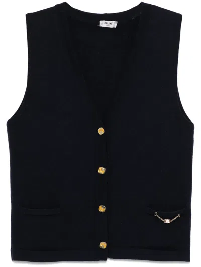 Pre-owned Celine 1970s Triomphe Wool Vest In Blue