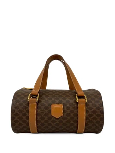 Pre-owned Celine 1980-1990 Macadam Coated Canvas Boston Bag In Brown