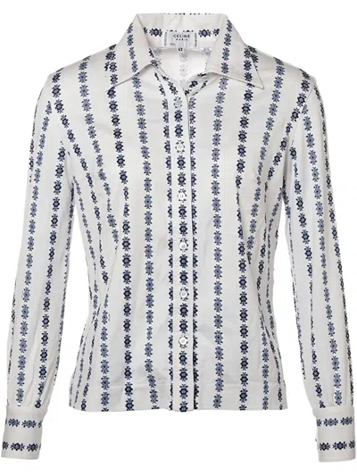 Pre-owned Celine 1980-1990s Floral-print Shirt In White