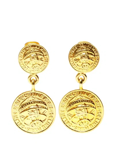 Pre-owned Celine 1980-1990s Medallion Clip-on Earrings In Gold