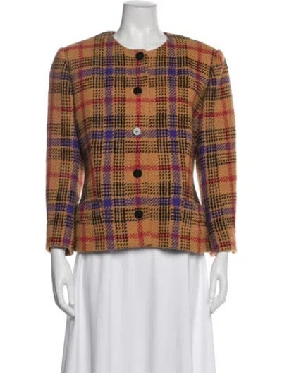 Pre-owned Celine 1980's Plaid Print Evening Jacket In Yellow