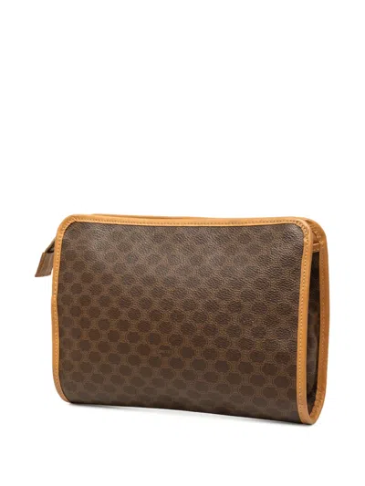Pre-owned Celine 1980-1990 Macadam Coated Canvas Clutch Bag In Brown