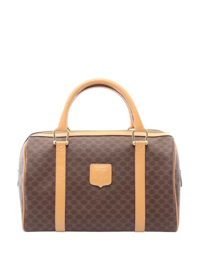 Pre-owned Celine 1980-2000 Macadam Coated Canvas Boston Bag In Brown