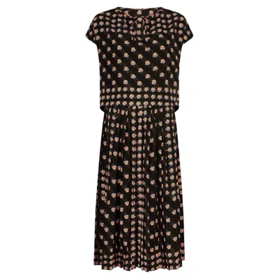 Pre-owned Celine 1980s Céline Black And Pink Floral Chiffon Skirt Suit