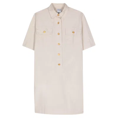 Pre-owned Celine 1980s  Camel Cotton Safari Dress In Brown