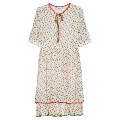 Pre-owned Celine 1980s  Polka-dot Dress In Beige
