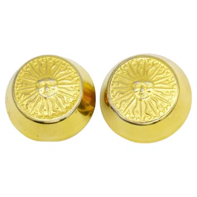 Pre-owned Celine 1988 Vintage Large Gold Radiant Sun Face Star Trapezoid Domed Earrings In Multi