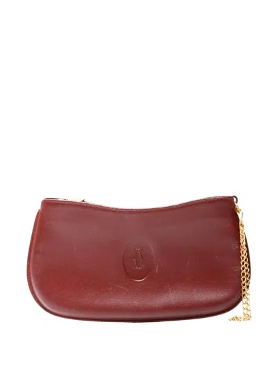 Pre-owned Celine 1990-2000 Logo-embossed Leather Pouch In Red