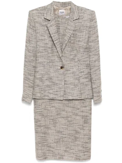 Pre-owned Celine 1990-2000s Setup Suit Jacket Sleeveless Dress In Brown
