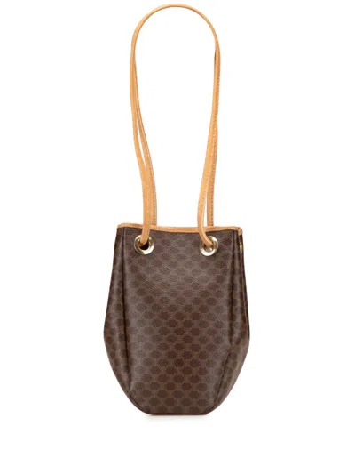 Pre-owned Celine 1990-2010 Macadam Coated Canvas Bucket Bag In Brown