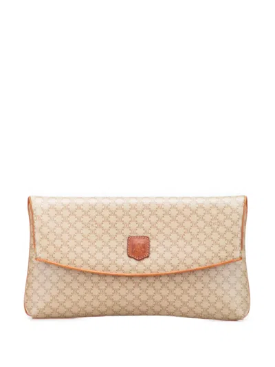 Pre-owned Celine 1990 Macadam Coated Canvas Clutch Bag In Brown