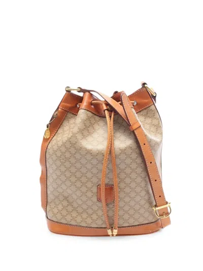 Pre-owned Celine 1990 Macadam Coated Canvas Drawstring Bucket Bag In Neutrals