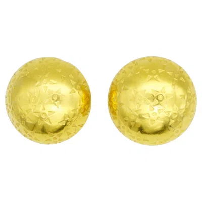 Pre-owned Celine 1990 Vintage Large Gold Round Stars Celestial Pentagram Domed Earrings In Multi