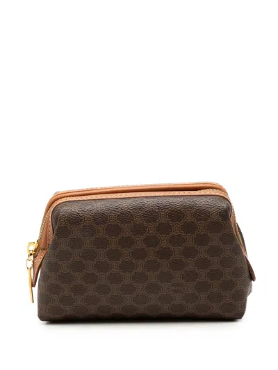Pre-owned Celine 1990-2000 Macadam Coated Canvas Pouch In Brown