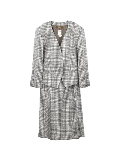 Pre-owned Celine 1990-2000s Check Skirt Suit In Grey