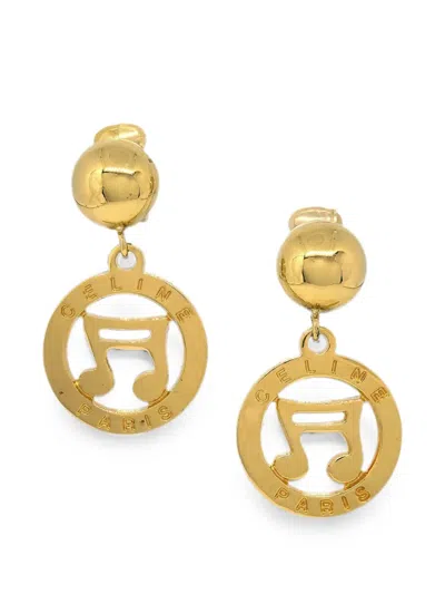 Pre-owned Celine 1990-2000s Music-note Clip-on Earrings In Gold