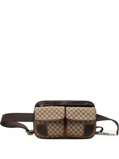 Pre-owned Celine 1990-2005 Macadam Canvas Double Pocket Belt Bag In Neutrals