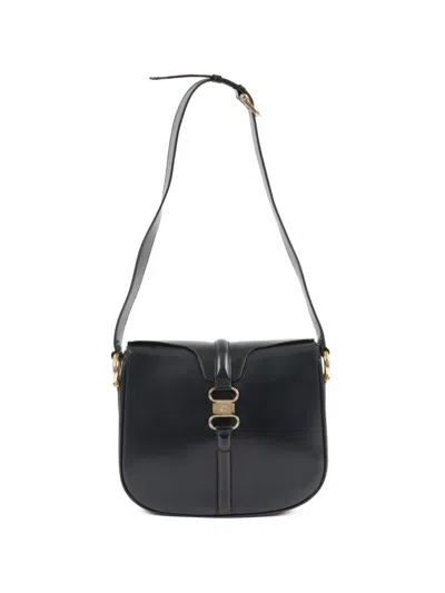 Pre-owned Celine 1990s Box Leather Shoulder Bag In Black