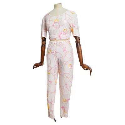 Pre-owned Celine 1990s Céline Baroque Sea Shell Print Pastel Pink & Gold T-shirt & Leggings Set