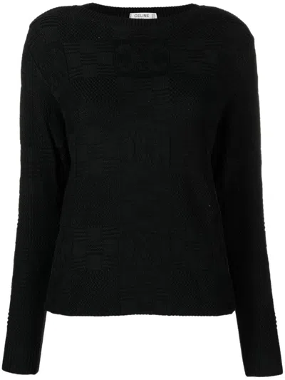 Pre-owned Celine 1990s Checkered Weave Jumper In Black