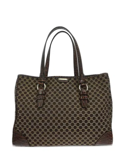 Pre-owned Celine 1990s Croc-embossed Macadam Tote Bag In Brown