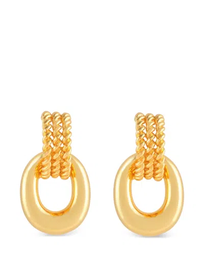 Pre-owned Celine 1990s Double-hoop Earrings In Gold