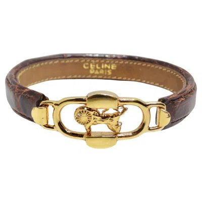 Pre-owned Celine 1990s Gold Tone Horse Emblem Leather Bracelet In Multi