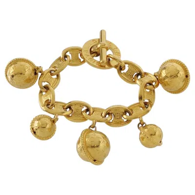 Pre-owned Celine 1990s Gold-tone Triomphe Planet Link Charm Bracelet In Multi