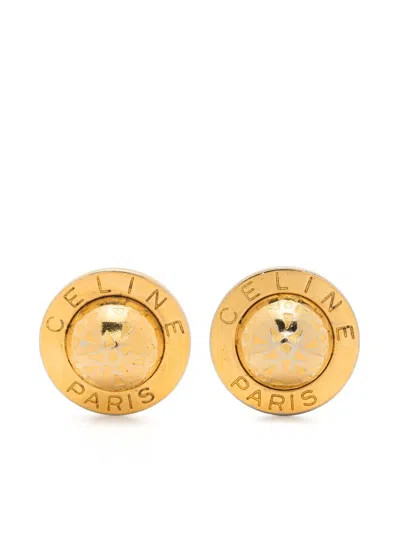 Pre-owned Celine 1990s Logo-engraved Clip-on Earrings In Gold